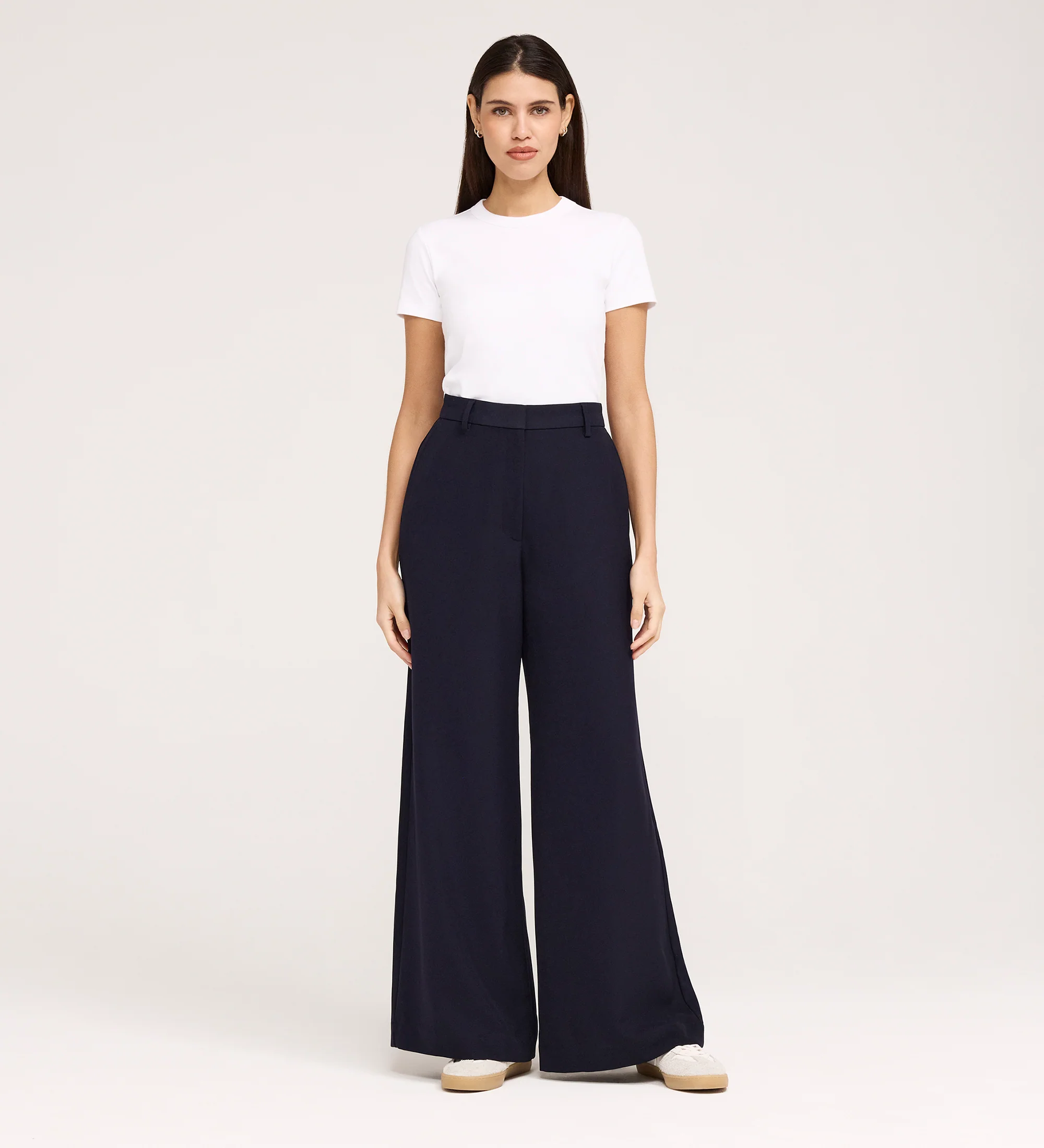 Addie Navy Gaberdine Twill Wide Leg Trousers