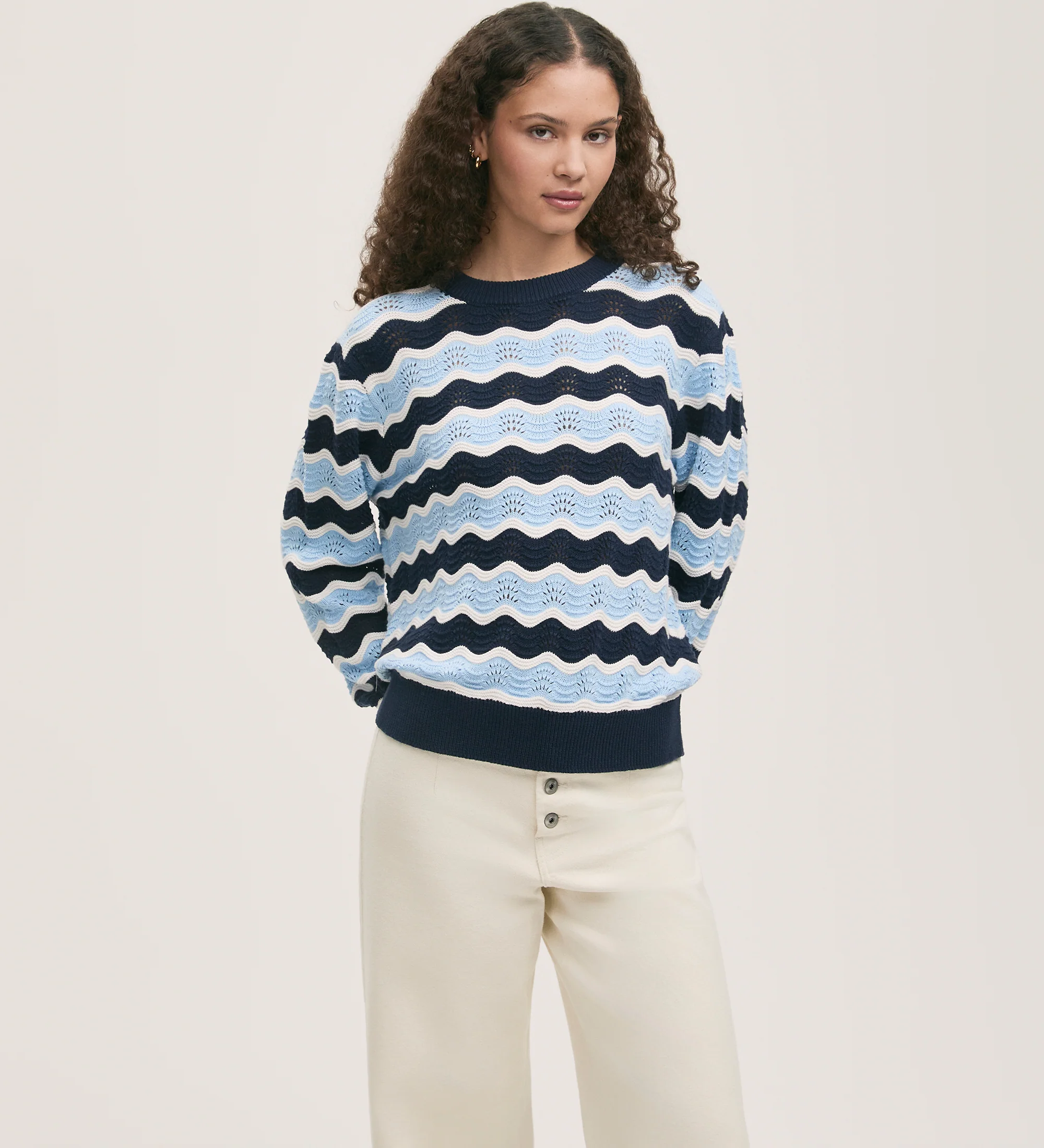 Antonia Blue Stripe Crochet Jumper