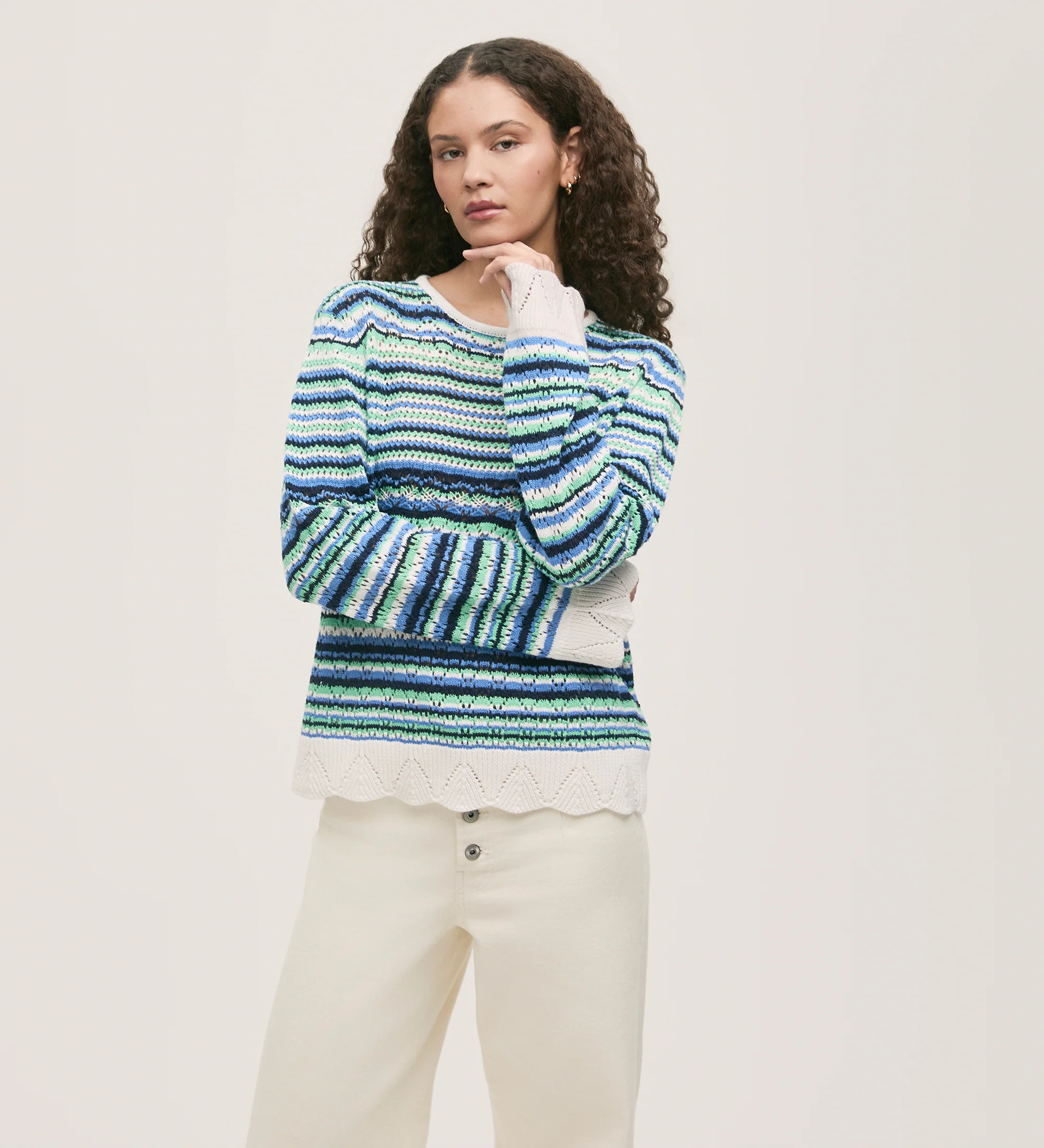 Audrenia Blue Stripe Crochet Top