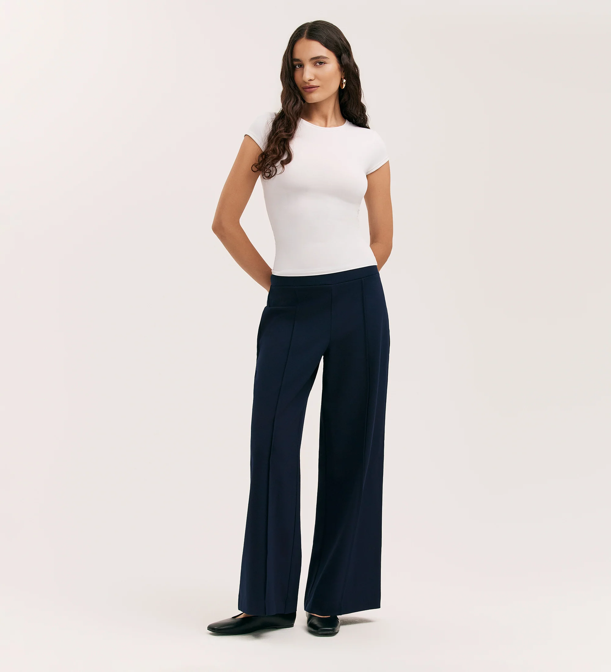 Caryl Navy Ponte Jersey Wide Leg Trouser