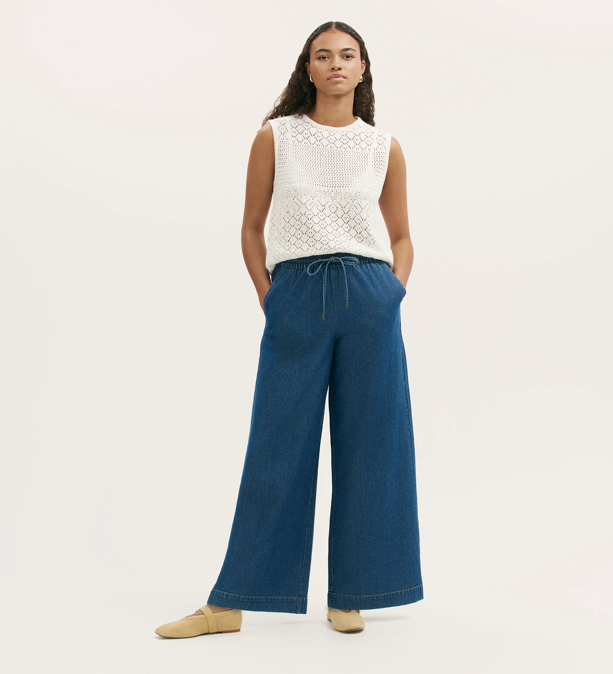 Dixie Mid Blue Denim Wide Leg Trousers