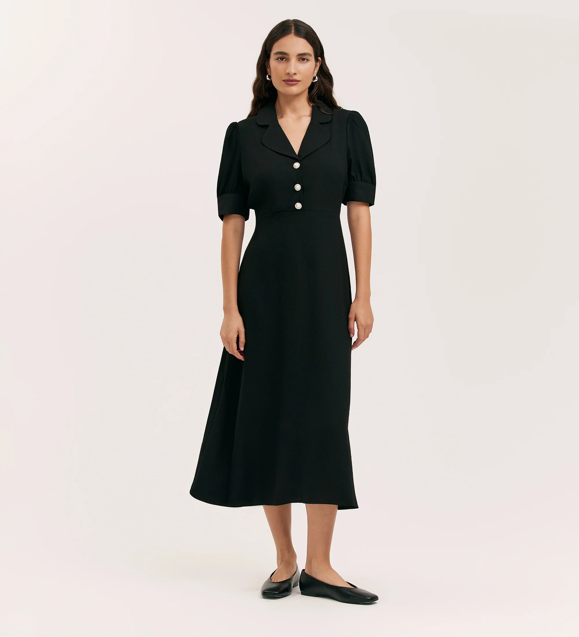 Dorothy Black Crepe Midi Dress