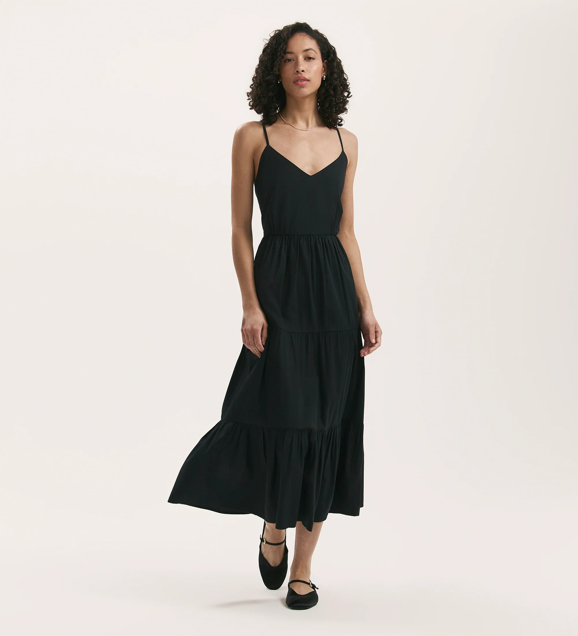 Emmie Black Cotton Midi Dress