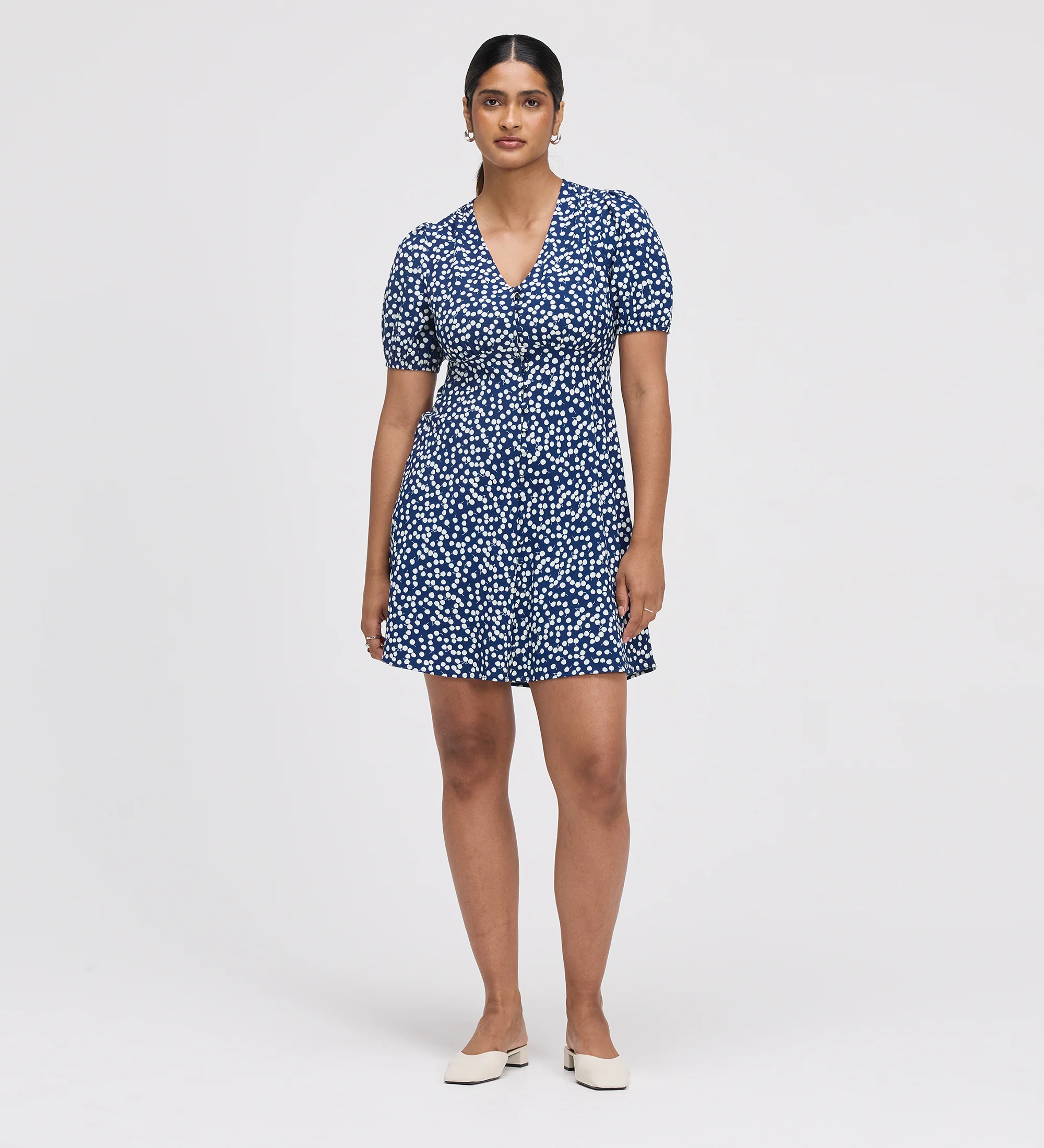 Ensley Navy Cherry Spot Button Through Short Dress