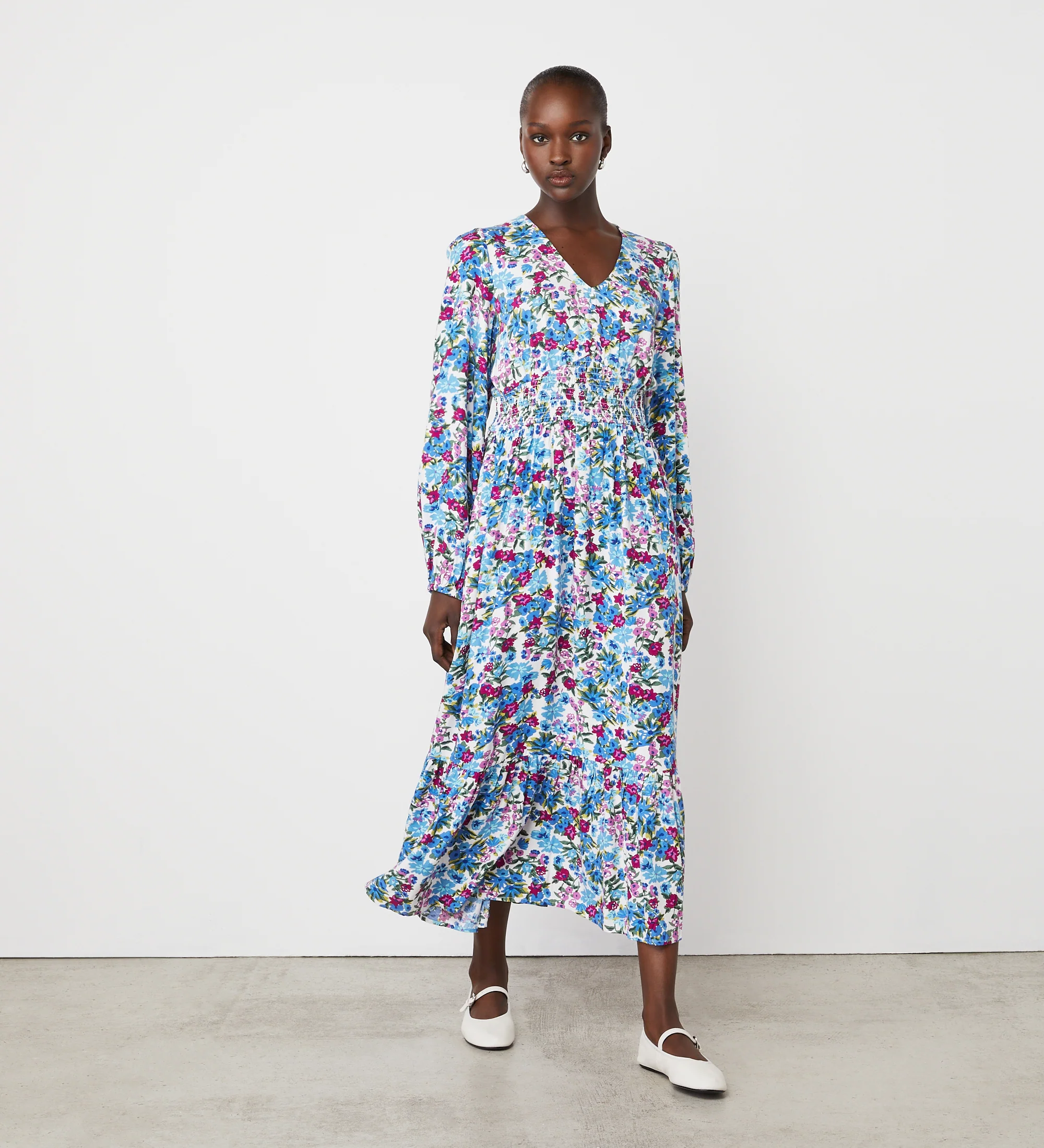 Erina Blue Floral Midi Dress