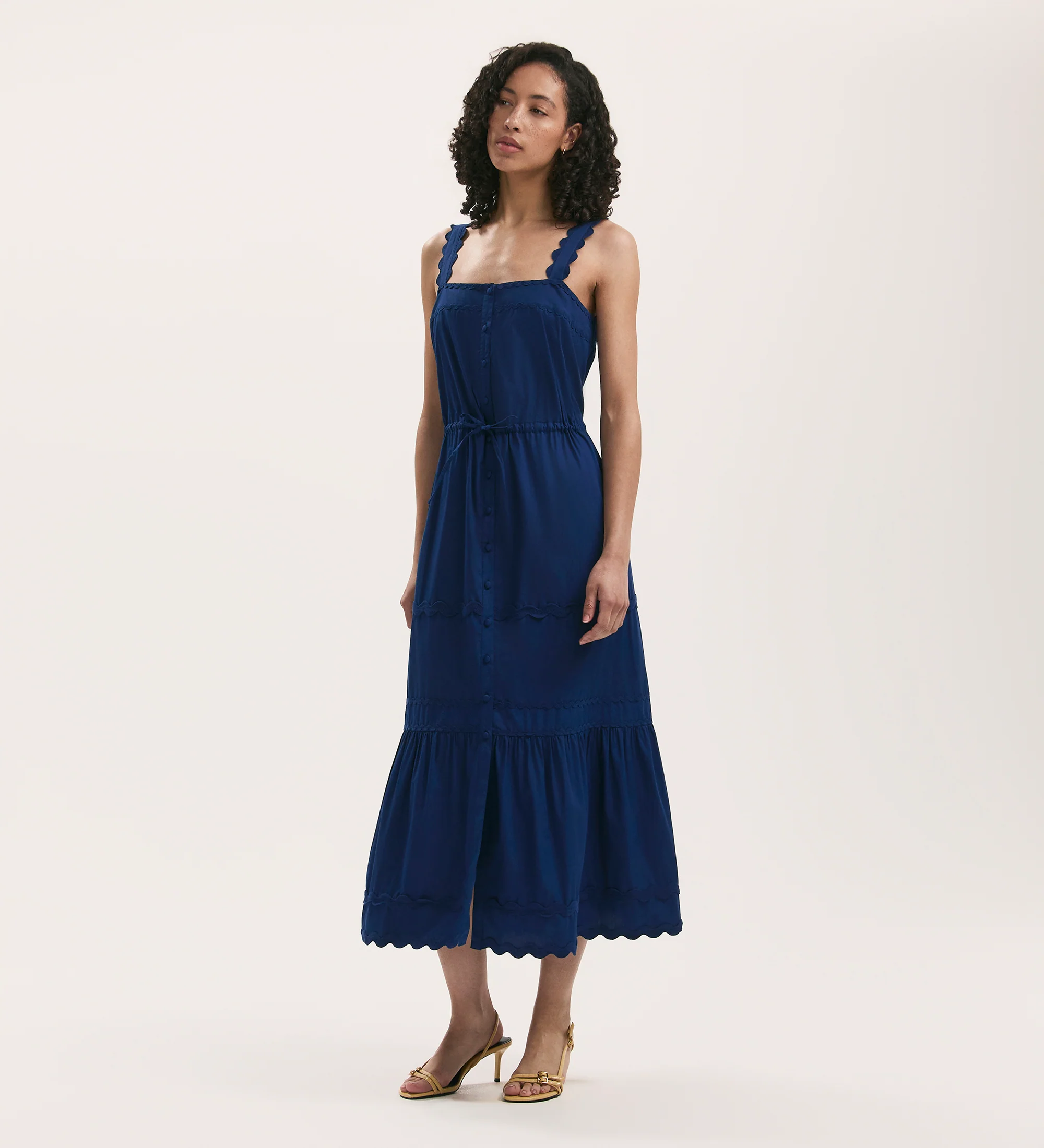 Hallie Indigo Ric Rac Trim Cotton Midi Dress