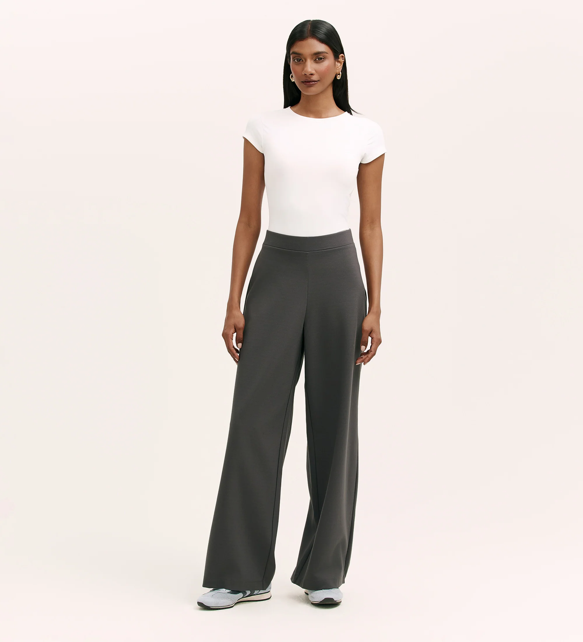 Kenzie Charcoal Ponte Jersey Wide Leg Trousers