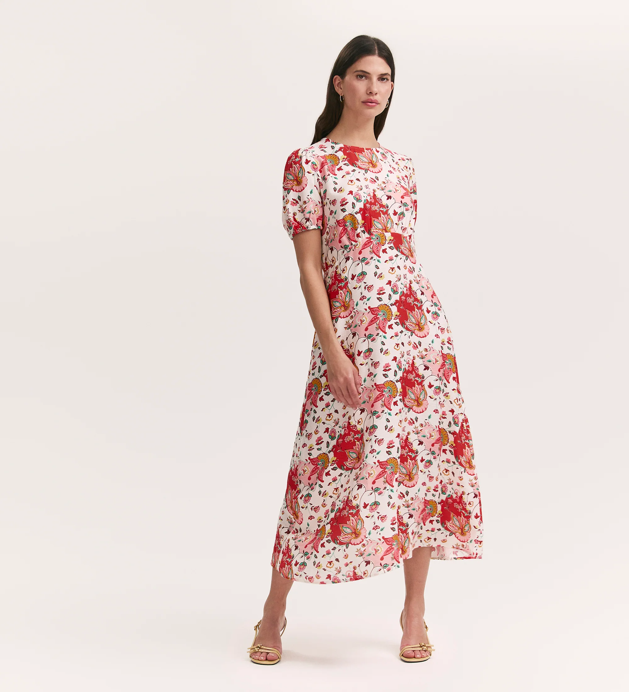 Lili Coral Floral Midi Tea Dress