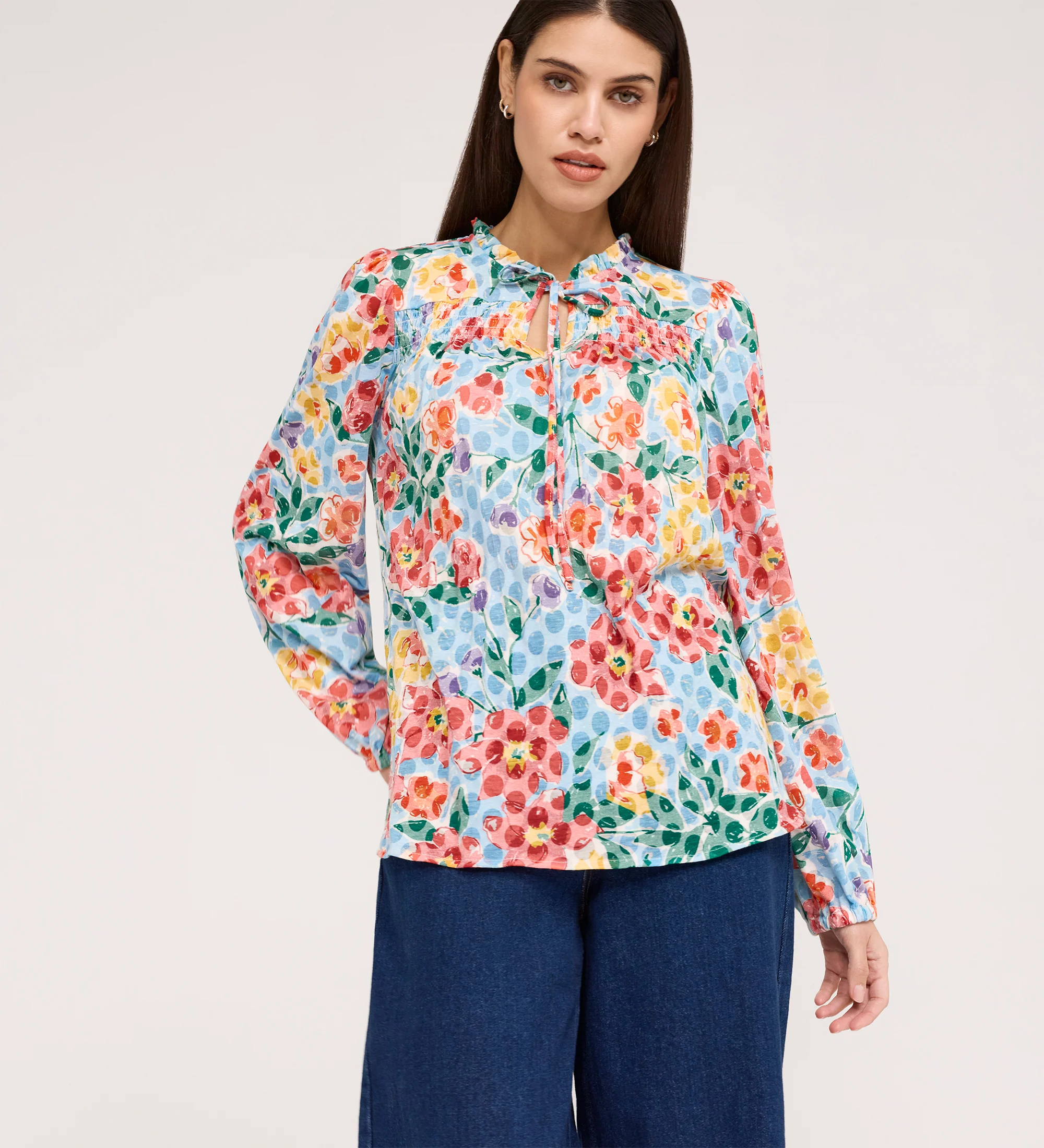 Lizzie Blue Floral Jersey Blouse