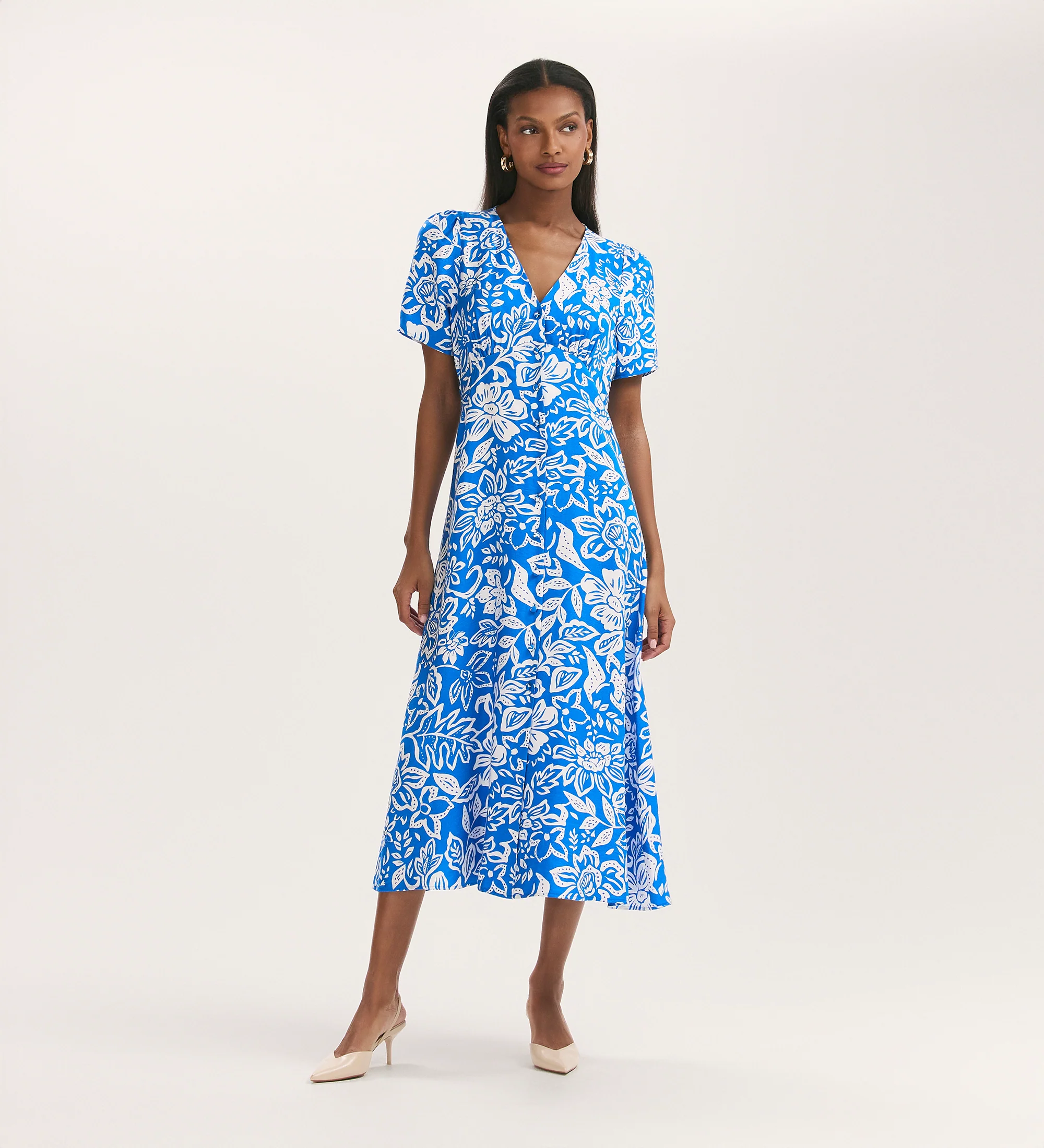 Martina Blue Flower Midi Dress
