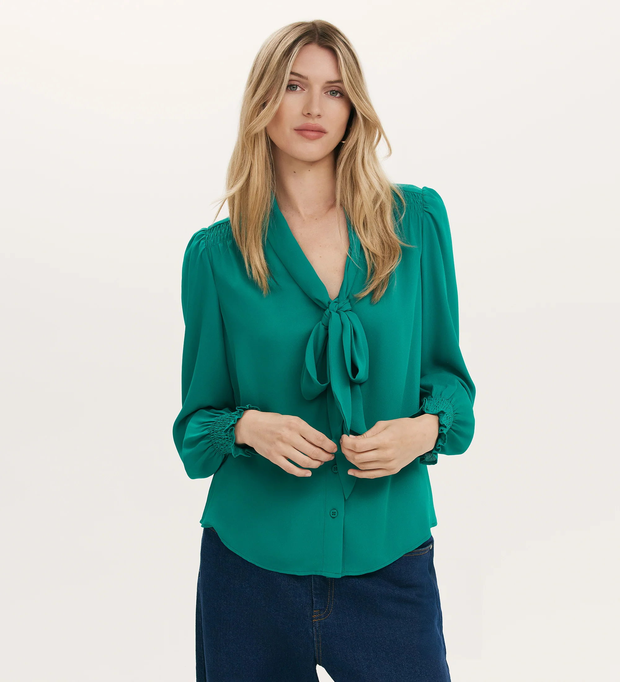 Mavis Turquoise Pussy Bow Chiffon Blouse
