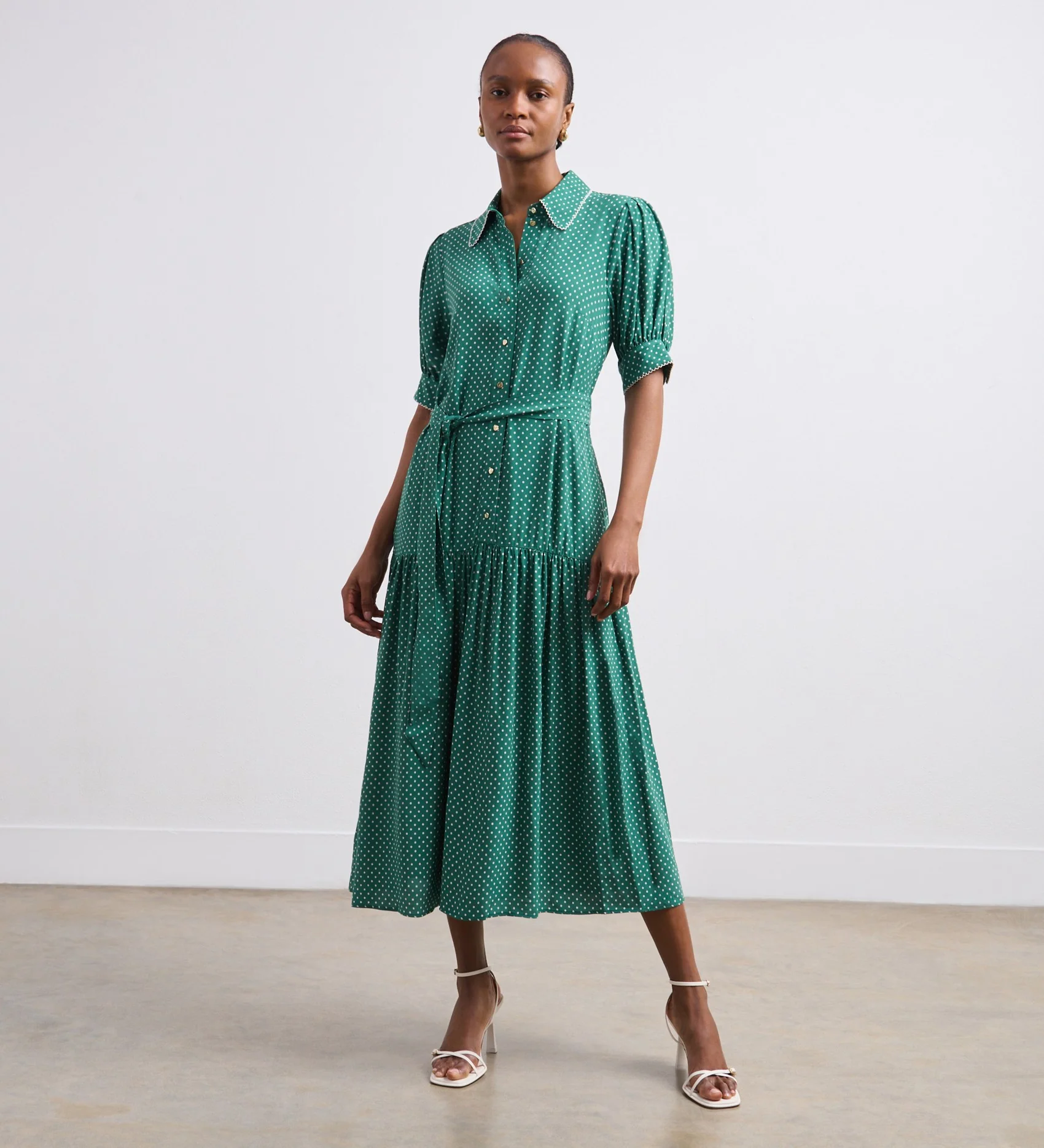 Michelle Green Polka Dot Midi Shirt Dress