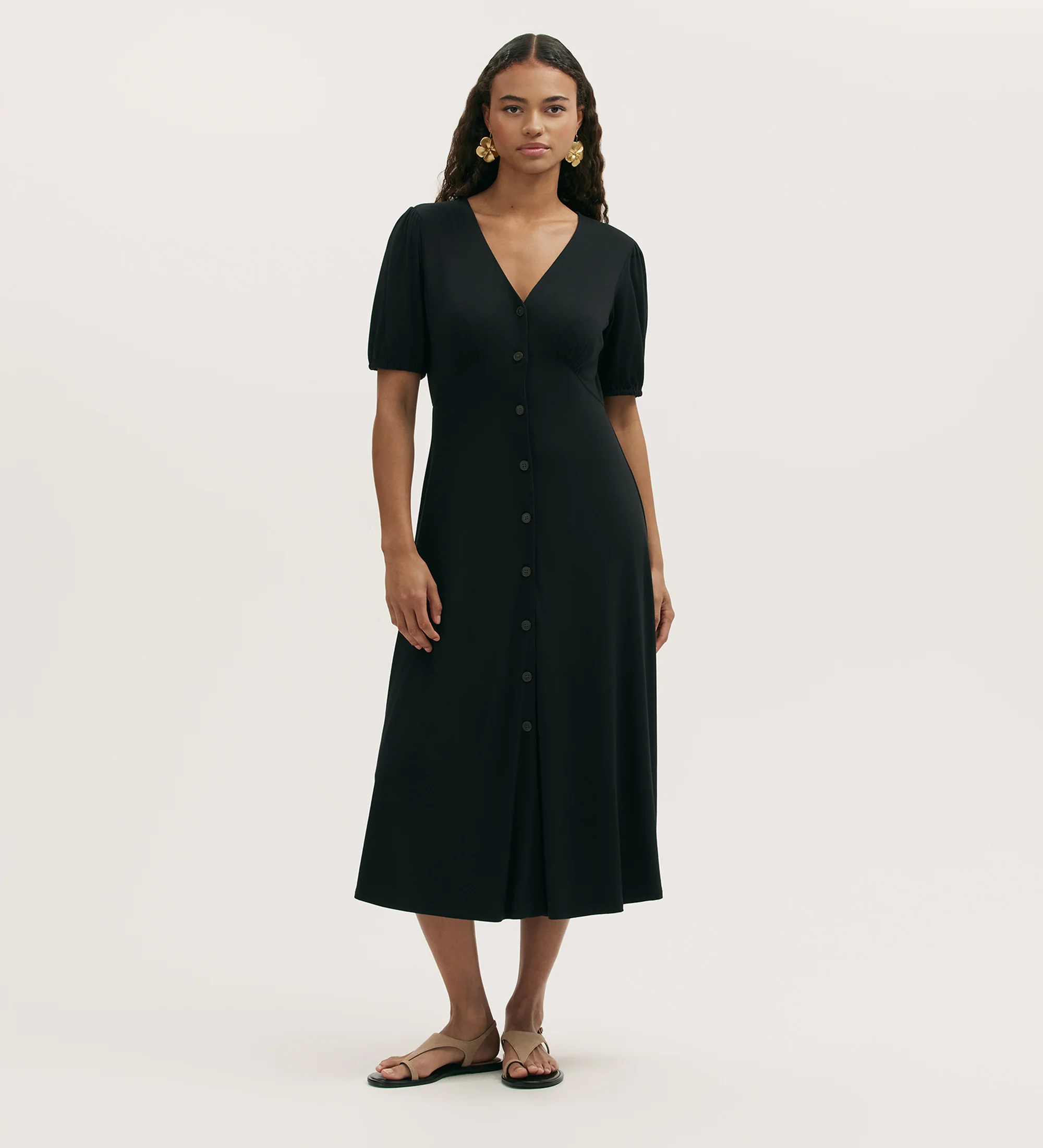 Milena Black Jersey Midi Dress