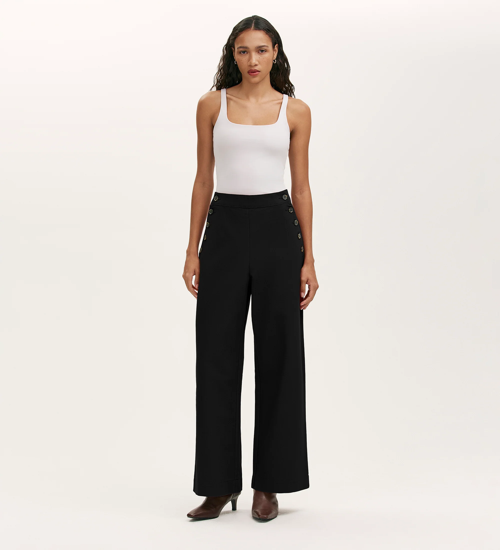 Nellie Black Canvas Wide Leg Trousers