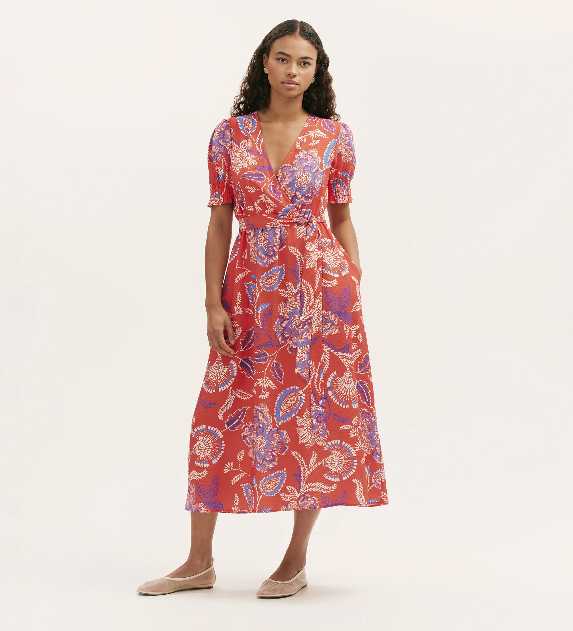Nicoleta Coral Floral Midi Dress