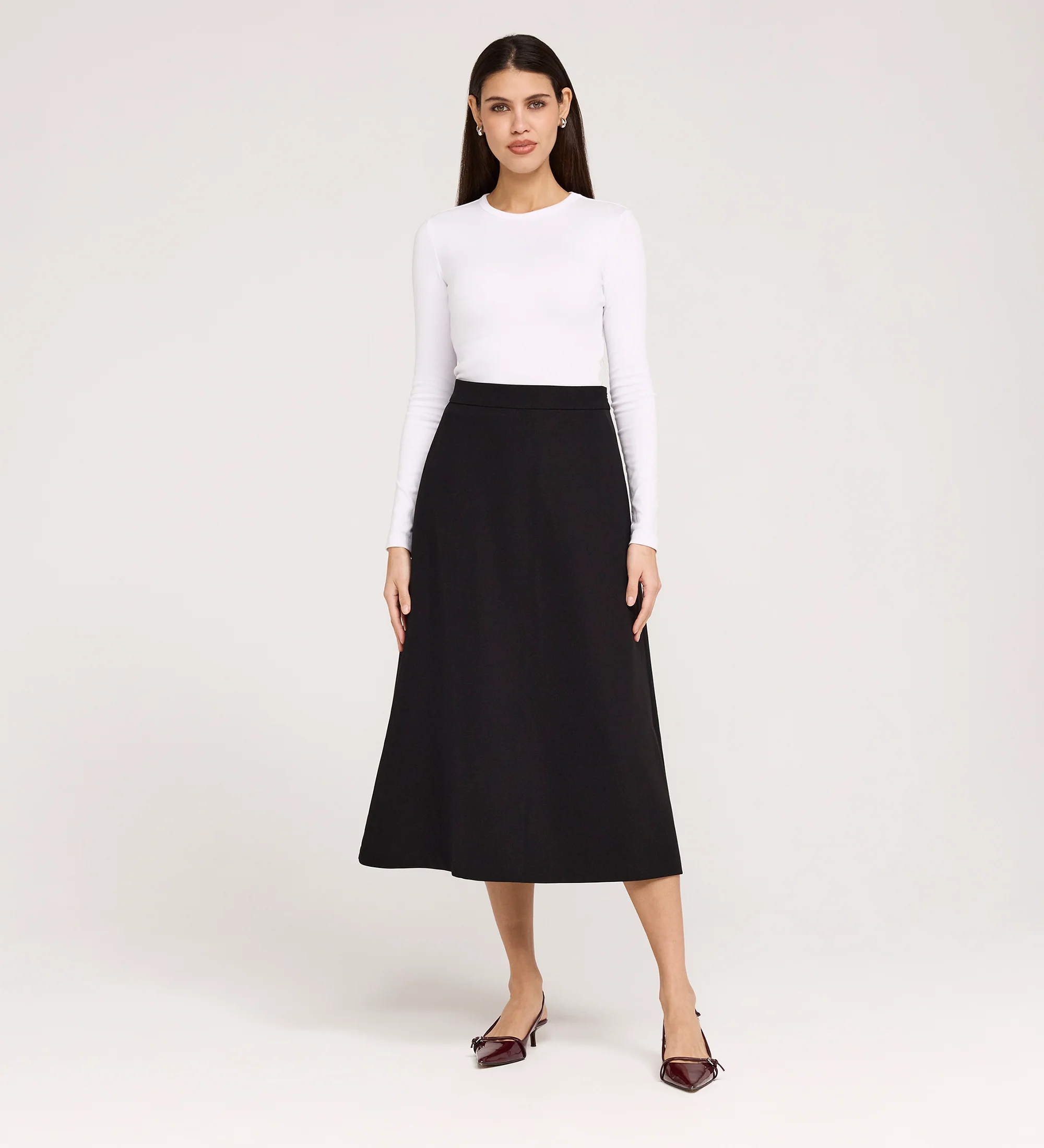 Ramona Black Rich Crepe Midi Skirt - Image 3