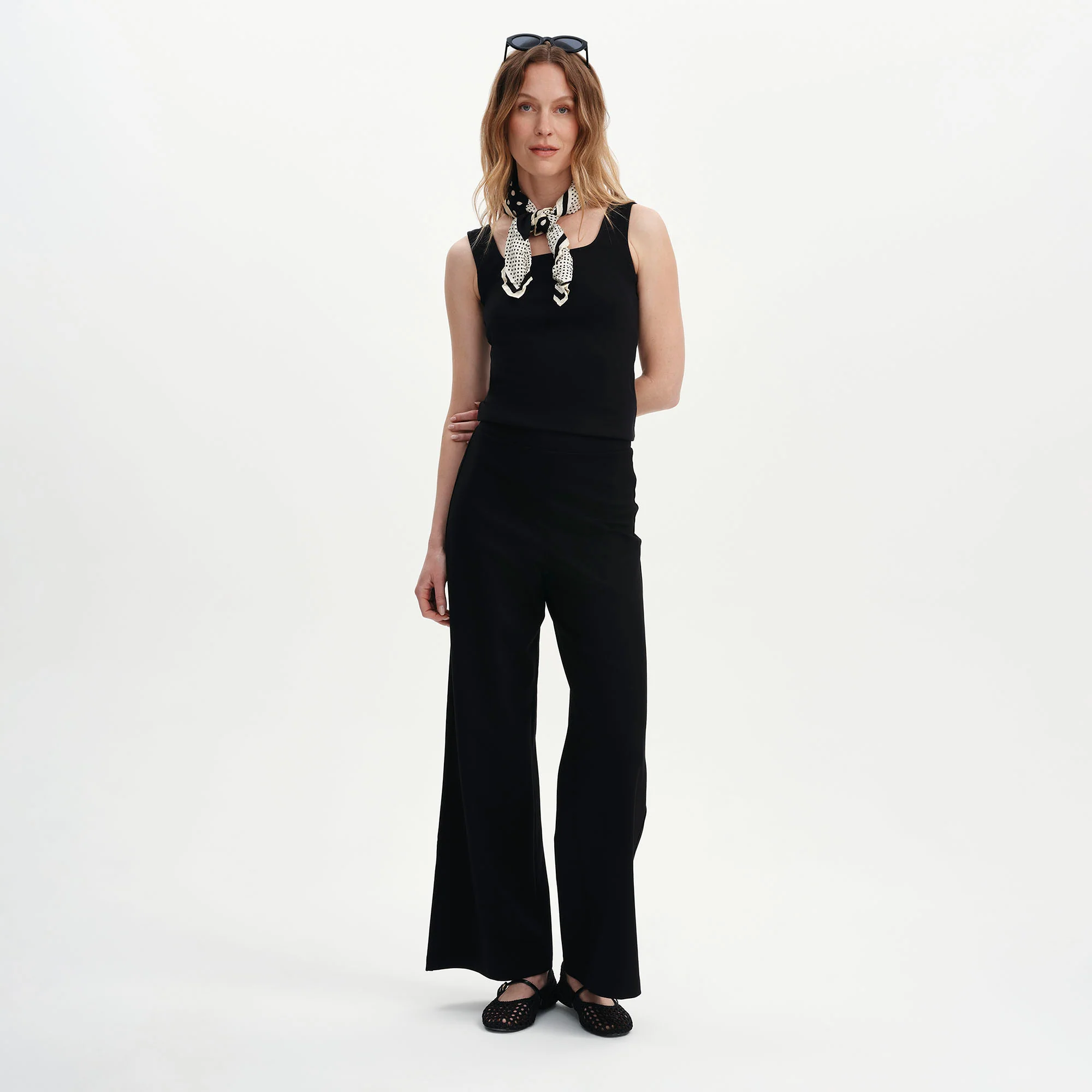 Reyna Black Ponte Jersey Wide Leg Trousers
