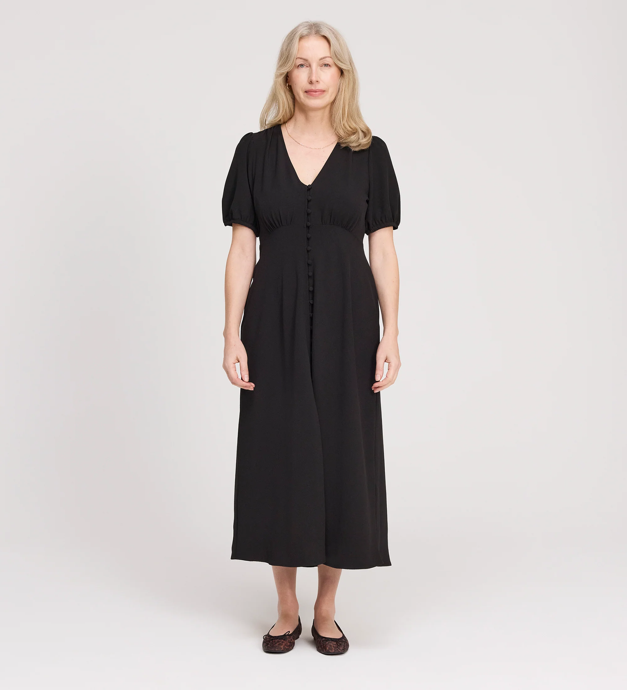 Robyn Black Button Through Midi Dress