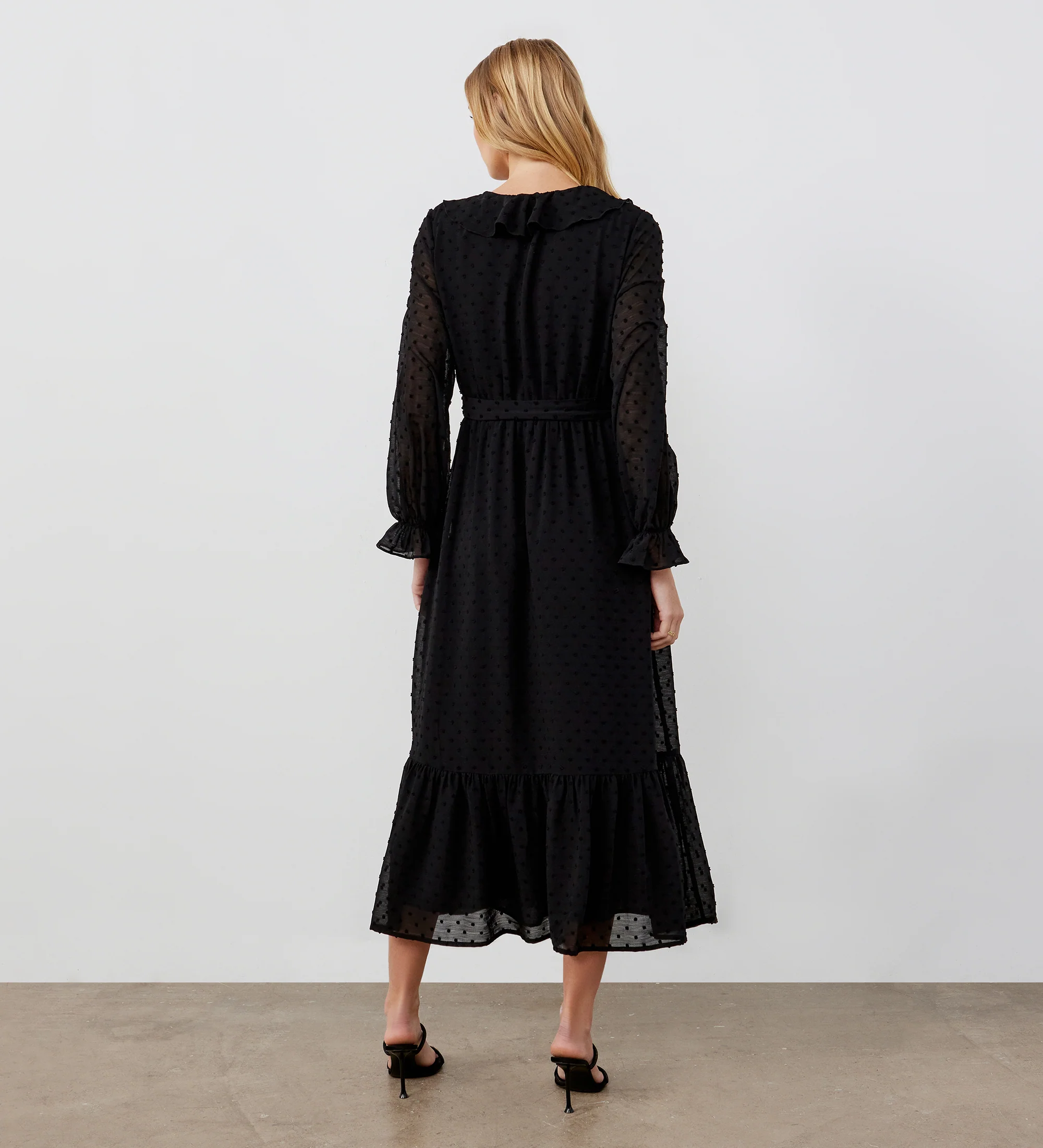 Rosalie Black Chiffon Midi Wrap Dress - Image 4