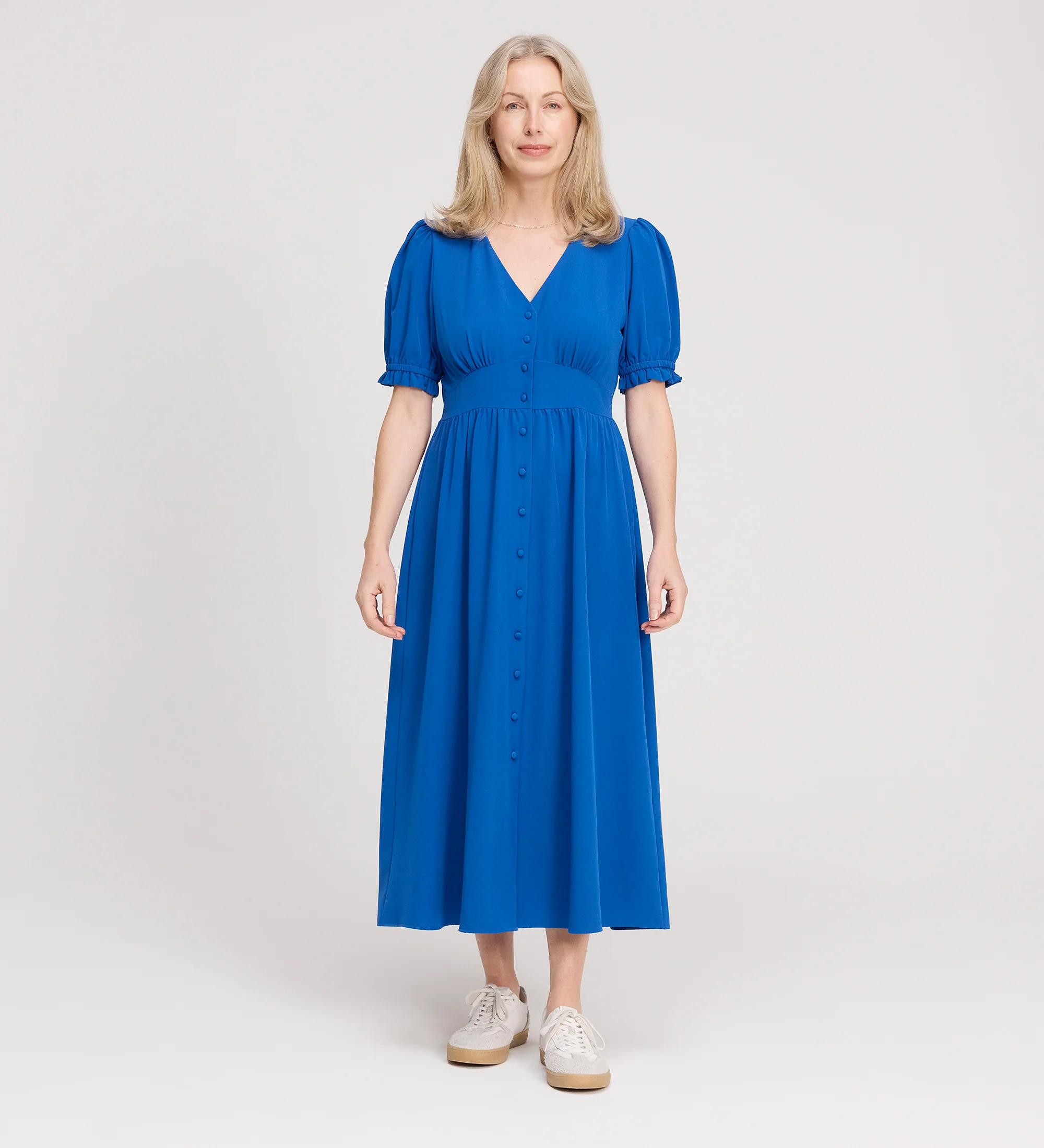 Samantha Cobalt Button Through Midi Dress