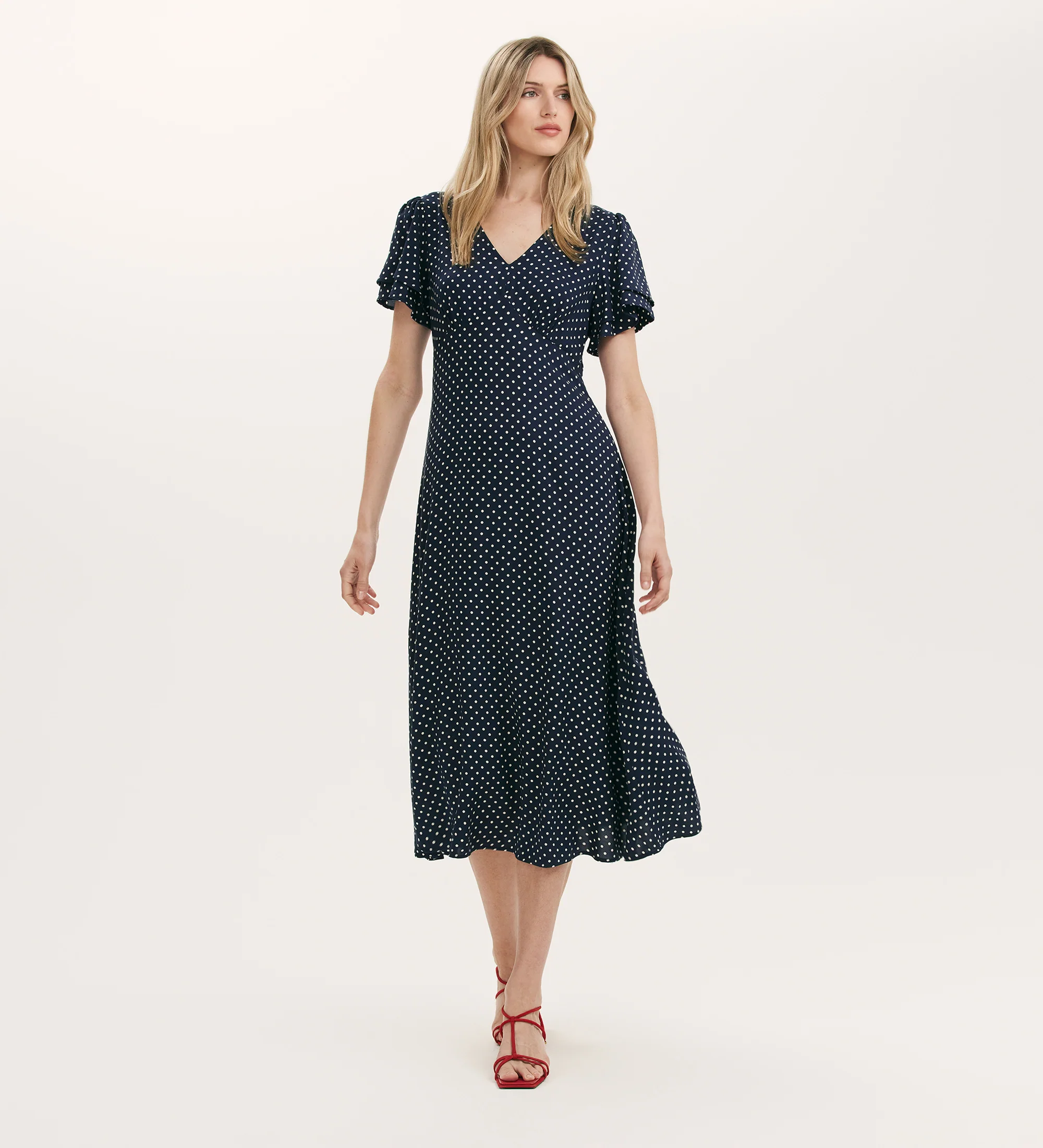Saskia Navy Polka Dot Midi Tea Dress