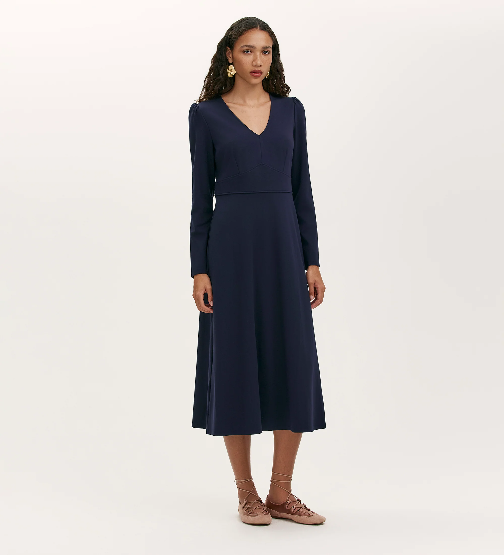 Seraphina Navy Ponte Jersey Long Sleeve Midi Dress