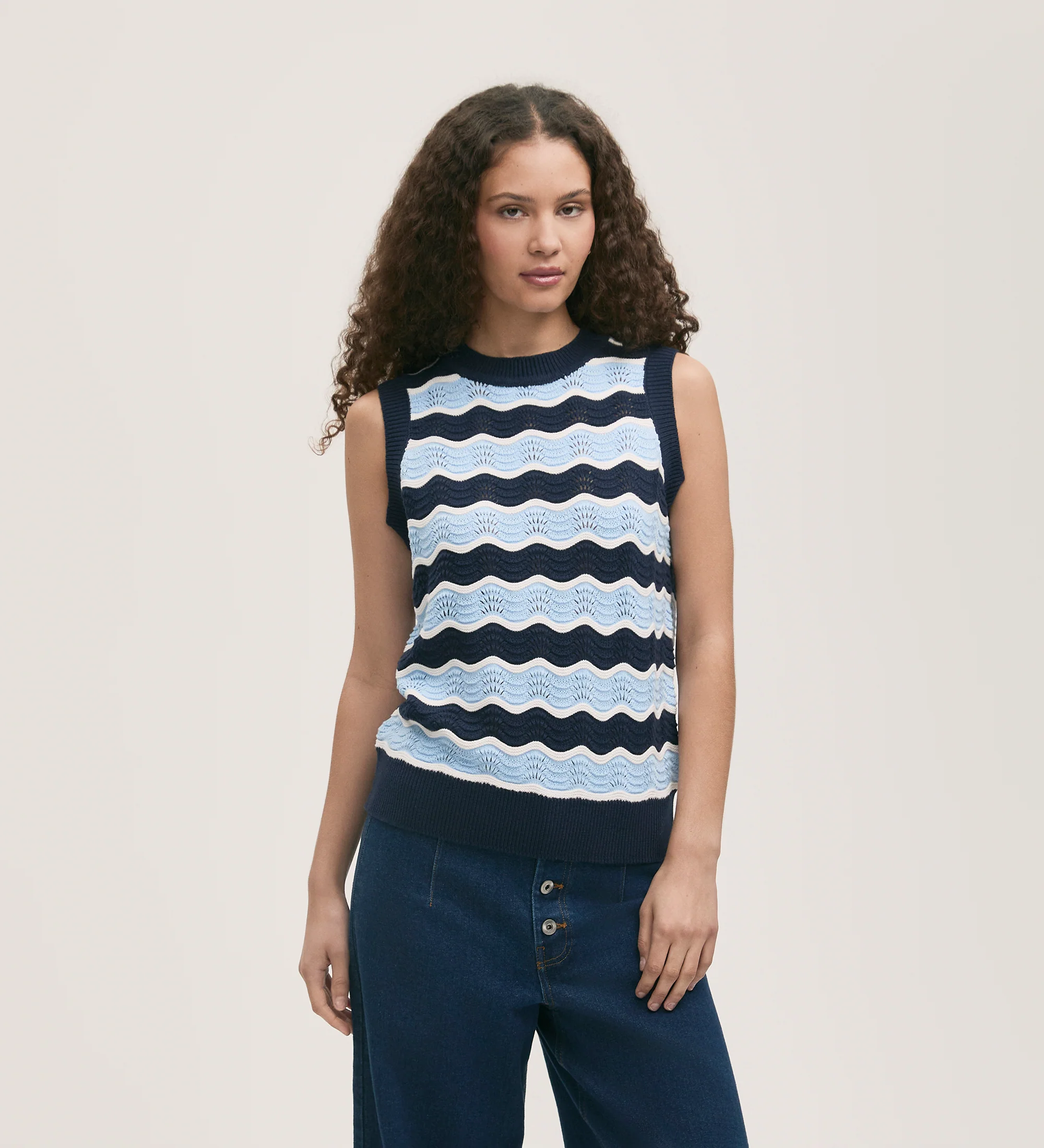 Taylor Blue Stripe Crochet Vest