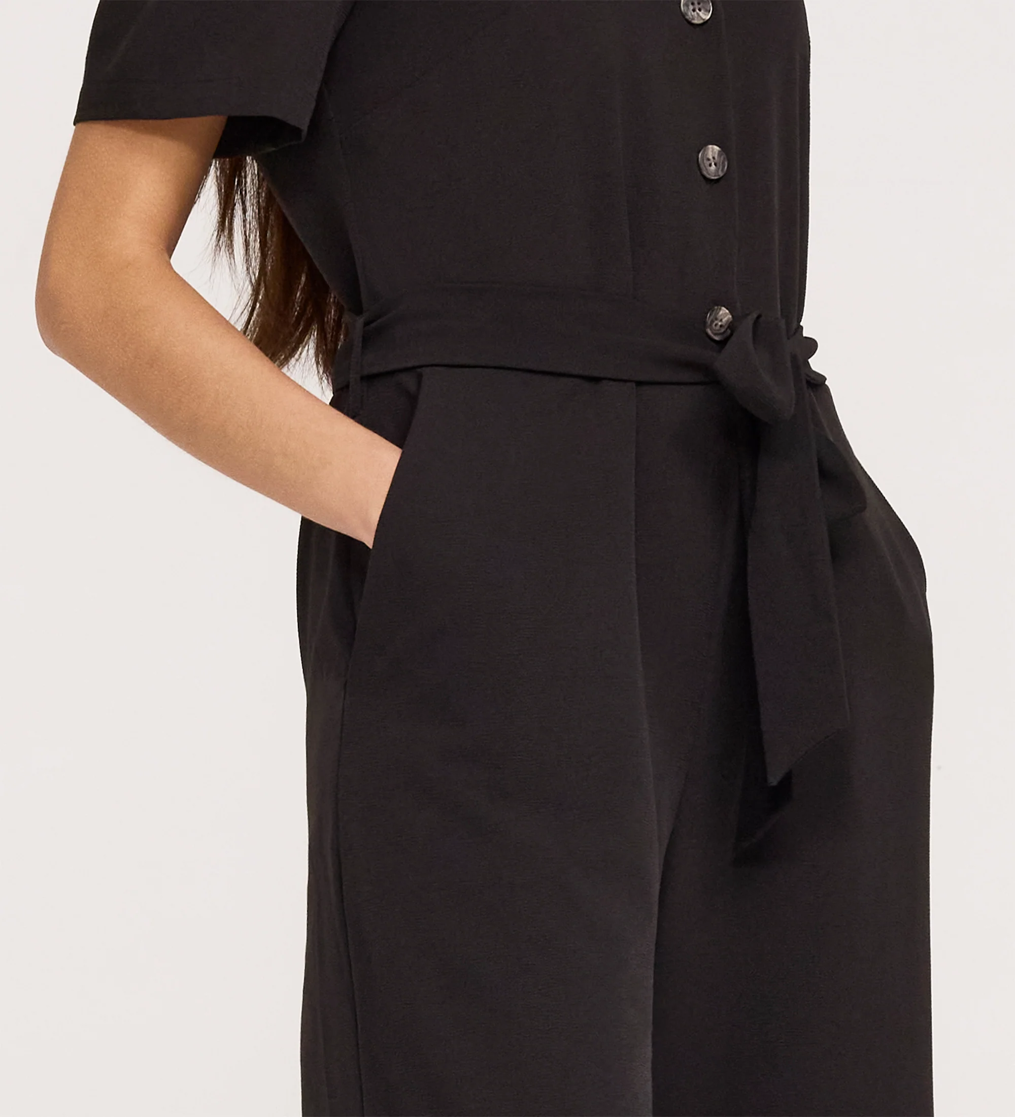 Uma Black Crepe Short Sleeve Jumpsuit - Image 2